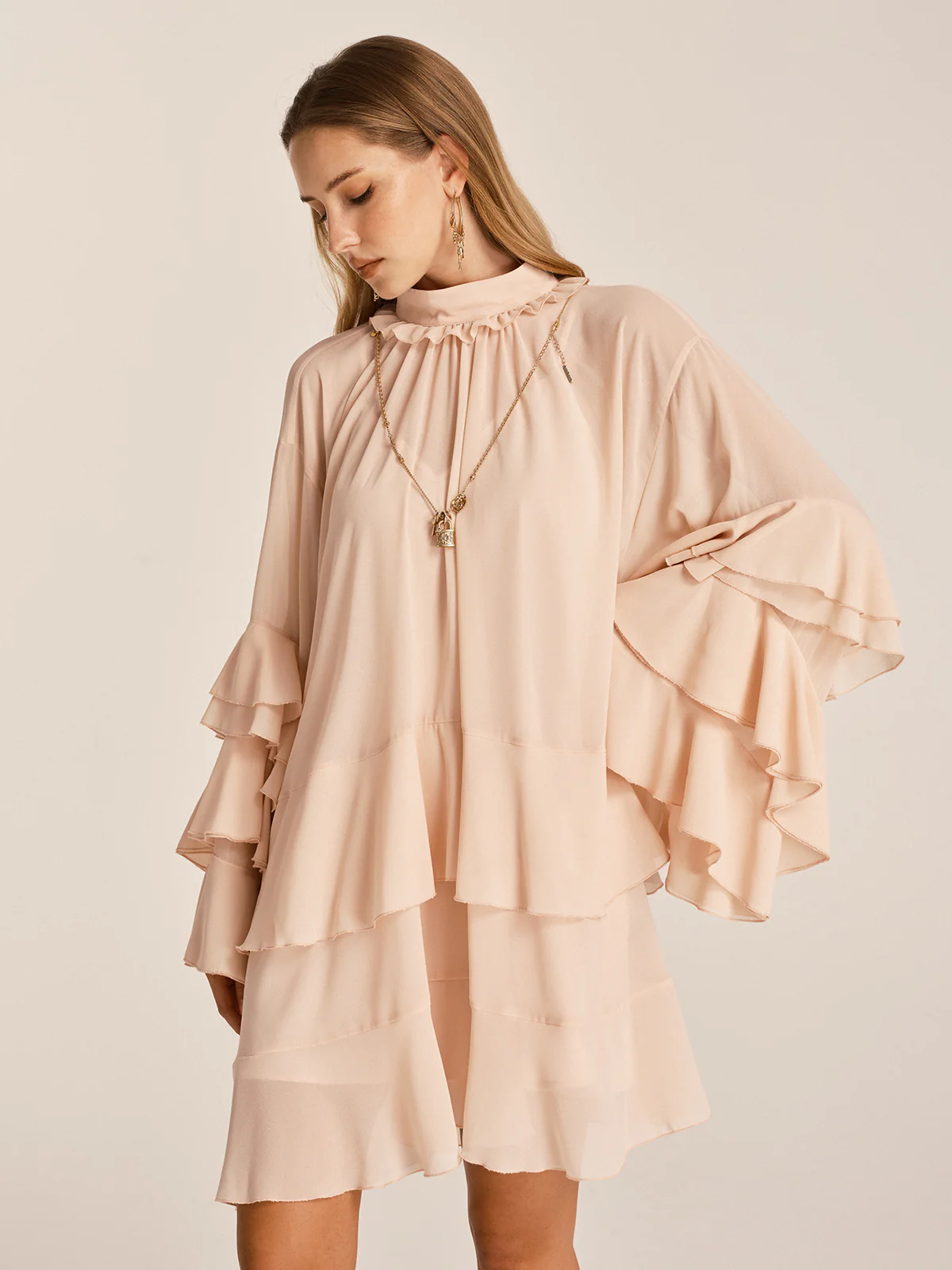 Ruffled Tiered Loose Chiffon Mini Dress - Image 8