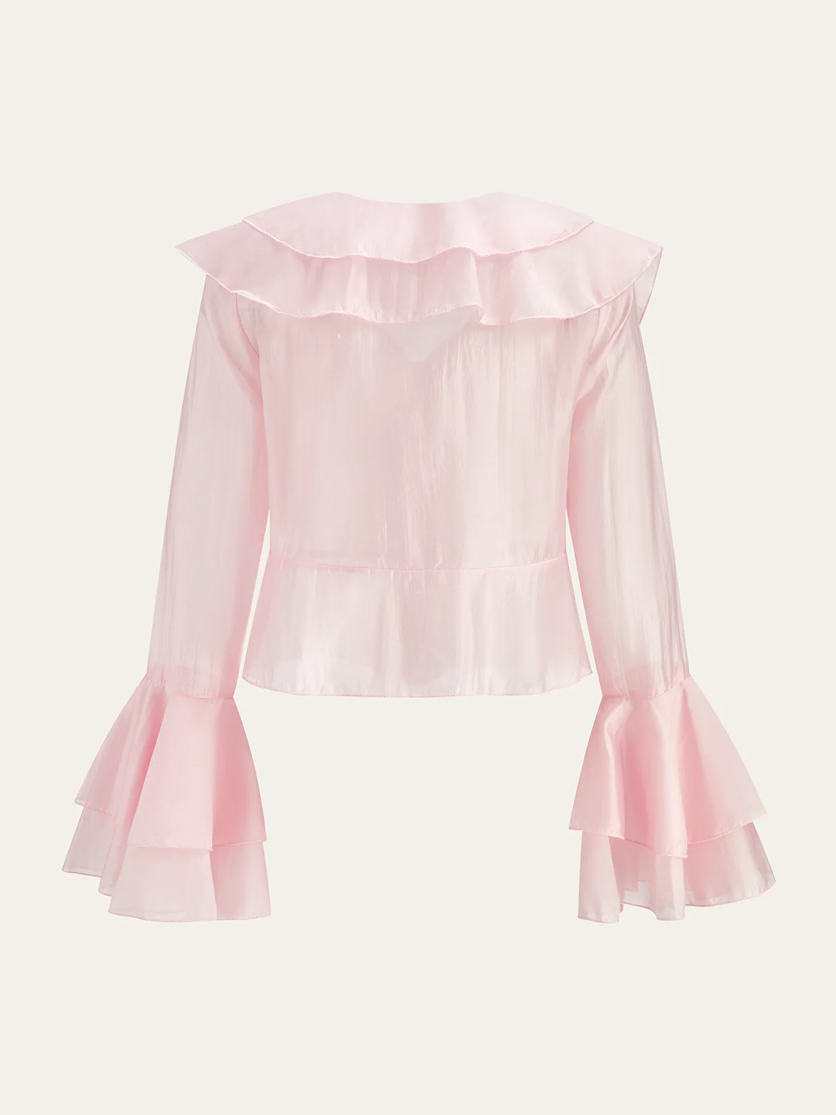 Semi-Sheer Ruffled V-Neck Bell-Sleeve Top - Image 4