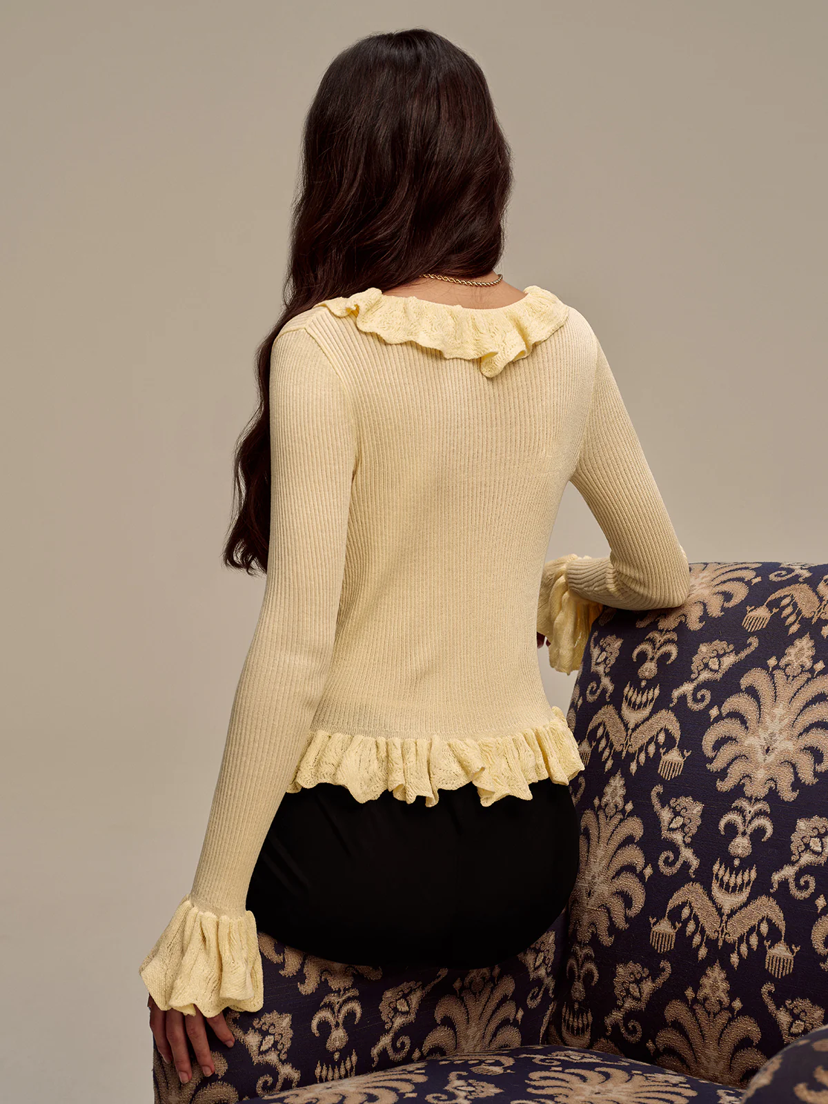 Ruffled V-Neck Knit Cardigan - Image 6