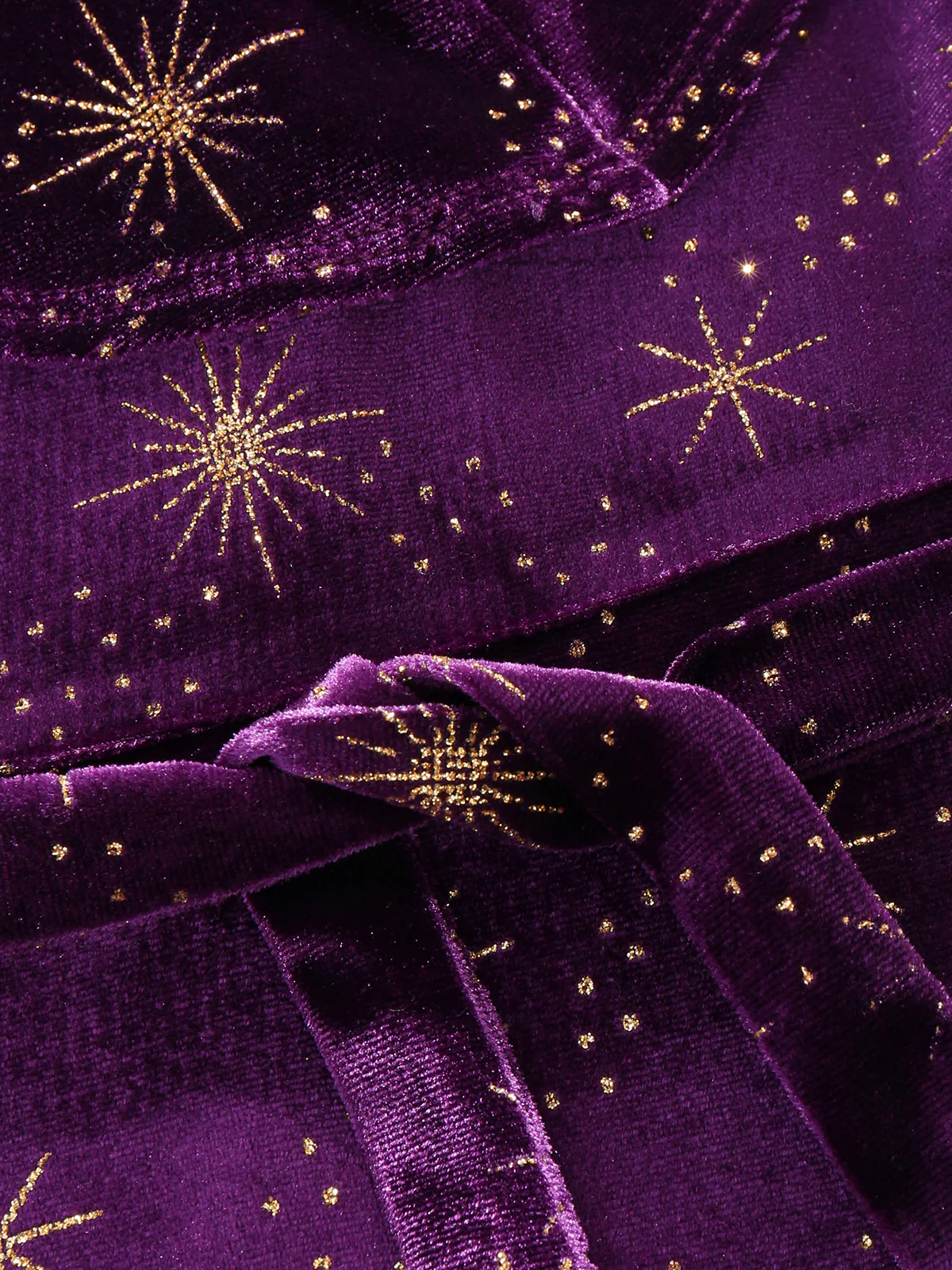 Ruffled V-Neck Star Print Velvet Midi Dress - Image 4