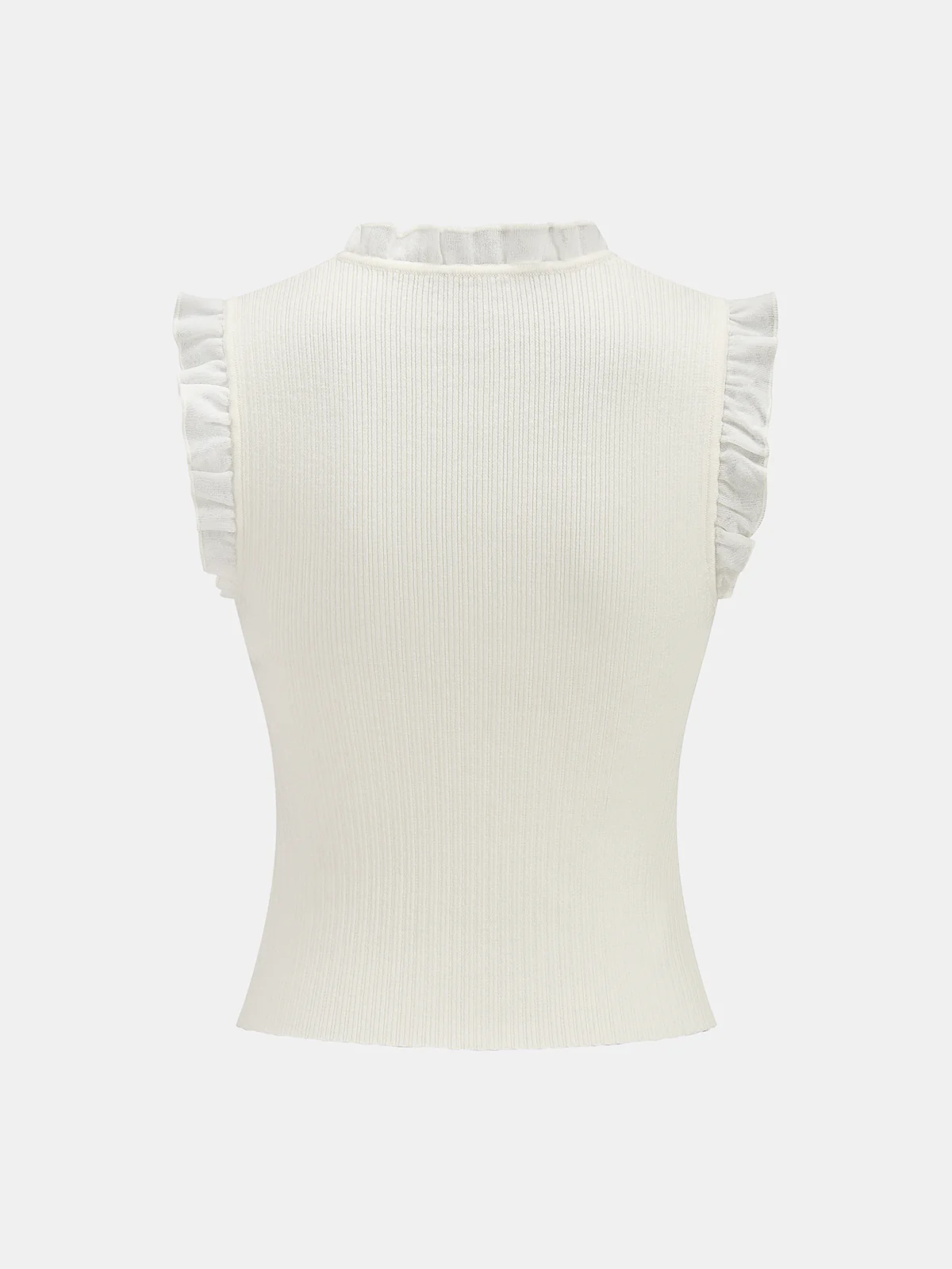 Ruffled Wool Blend Sheer Ribbed Knit Top - Image 2