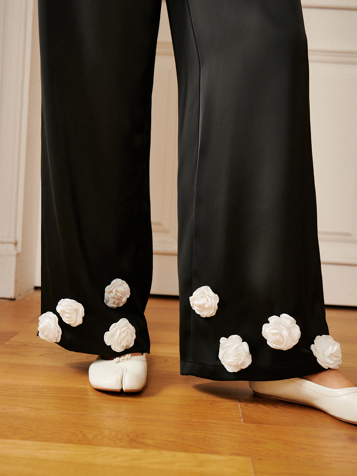 Satin 3D Flower Button Pants - Image 4