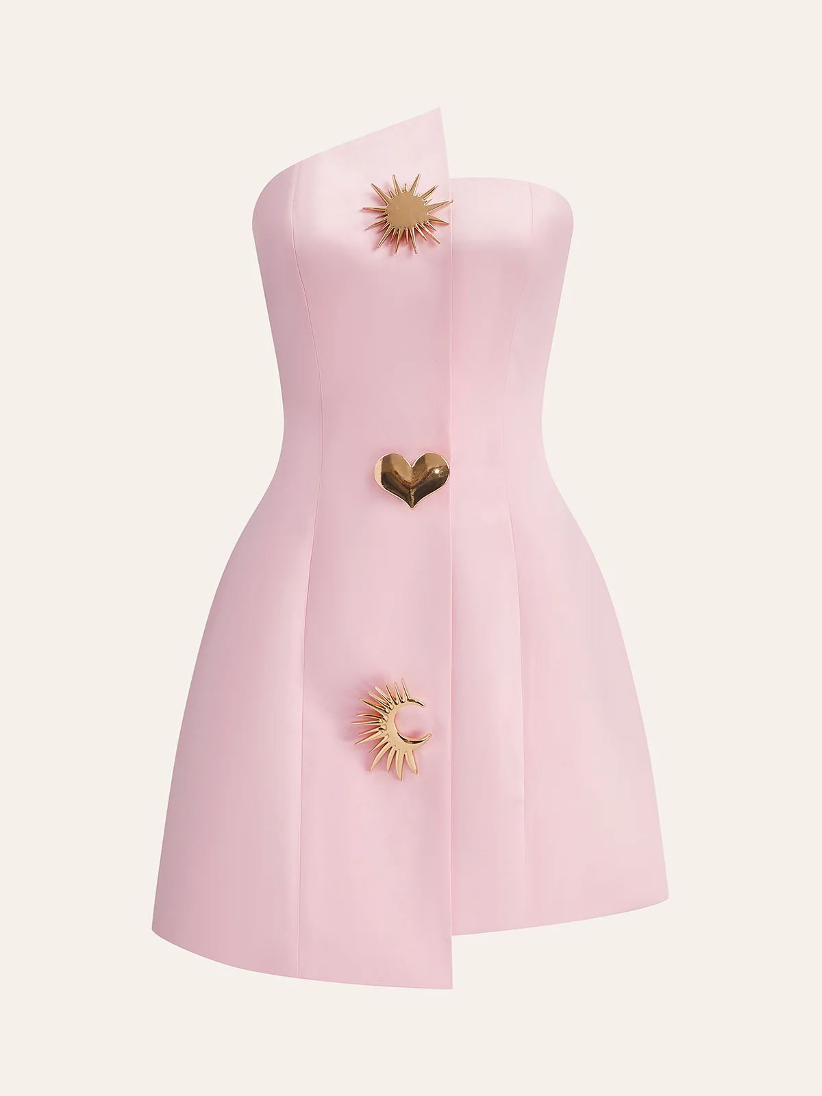 Satin Asymmetrical Embellished Strapless Dress