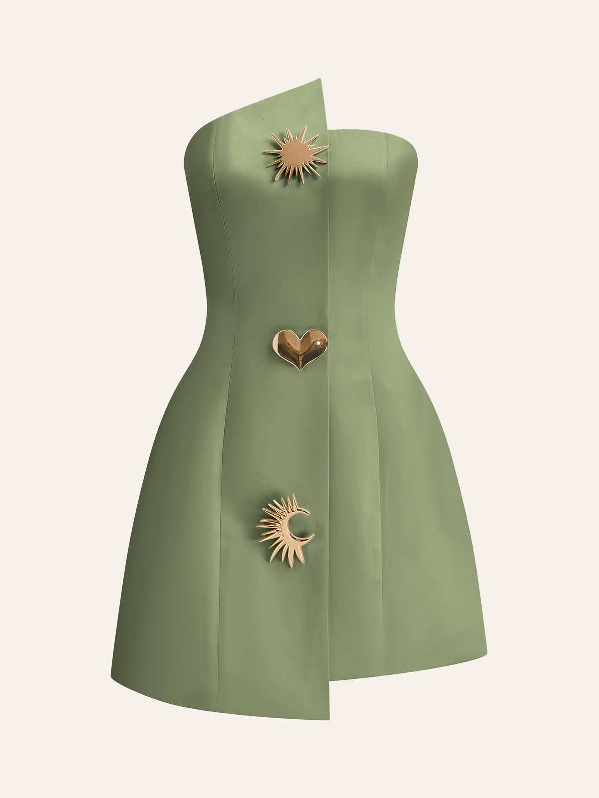 Satin Asymmetrical Embellished Strapless Dress - Image 6