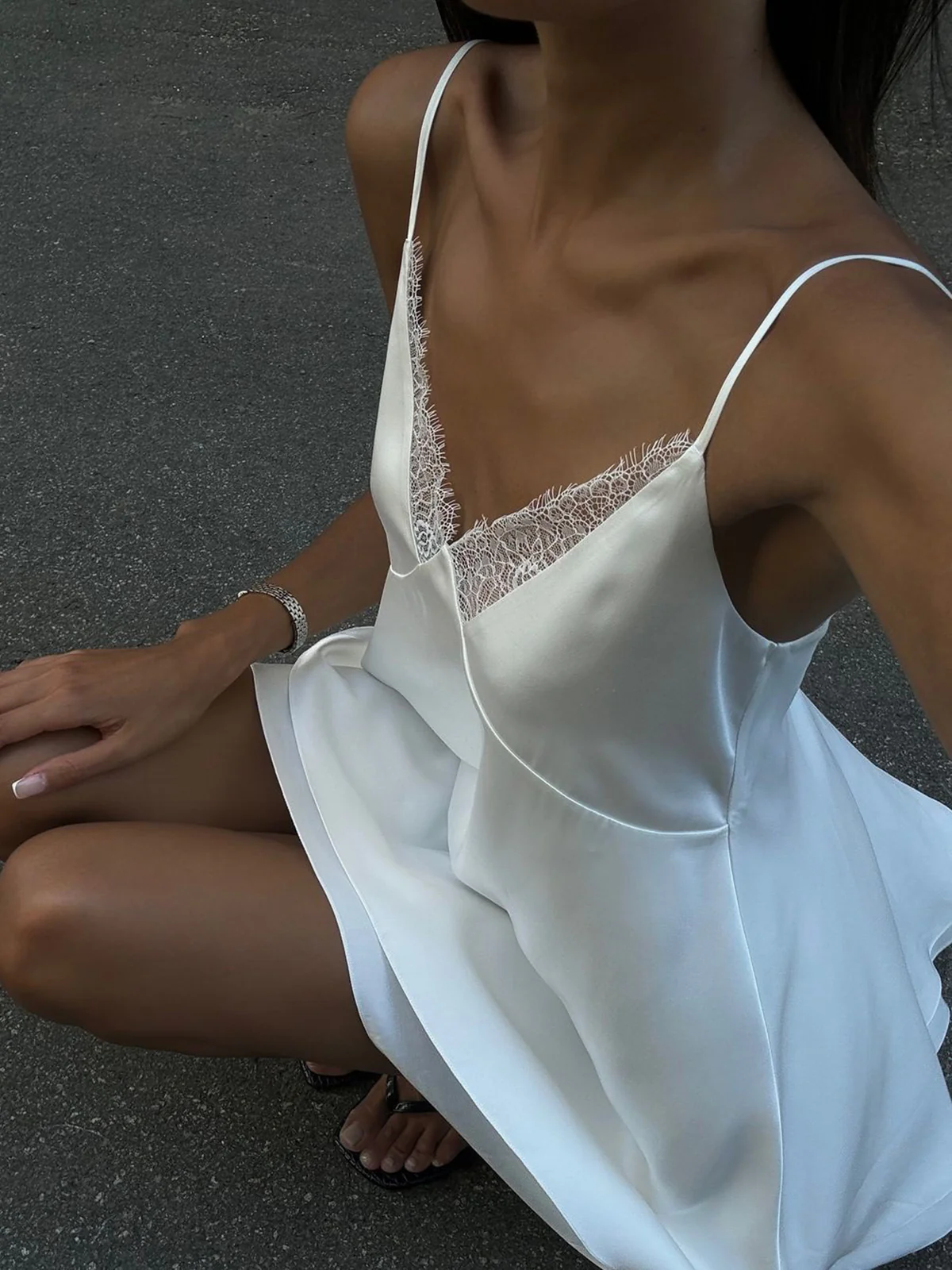 Satin Backless V-Neck Dress - Image 4
