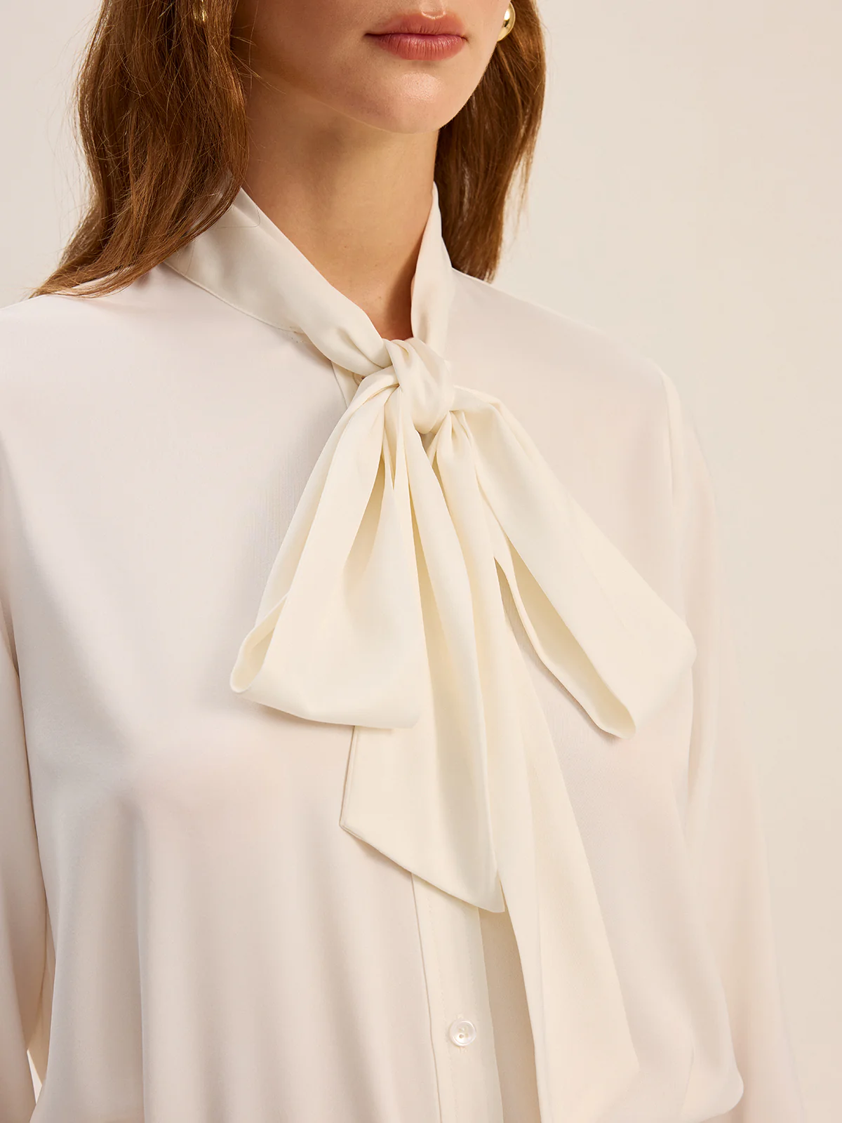 Satin Bow-Tie Neck Long-Sleeve Shirt - Image 4