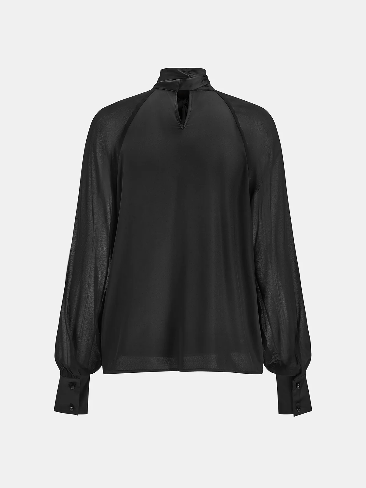 Satin Bow-Tie Sheer-Sleeve Blouse - Image 7