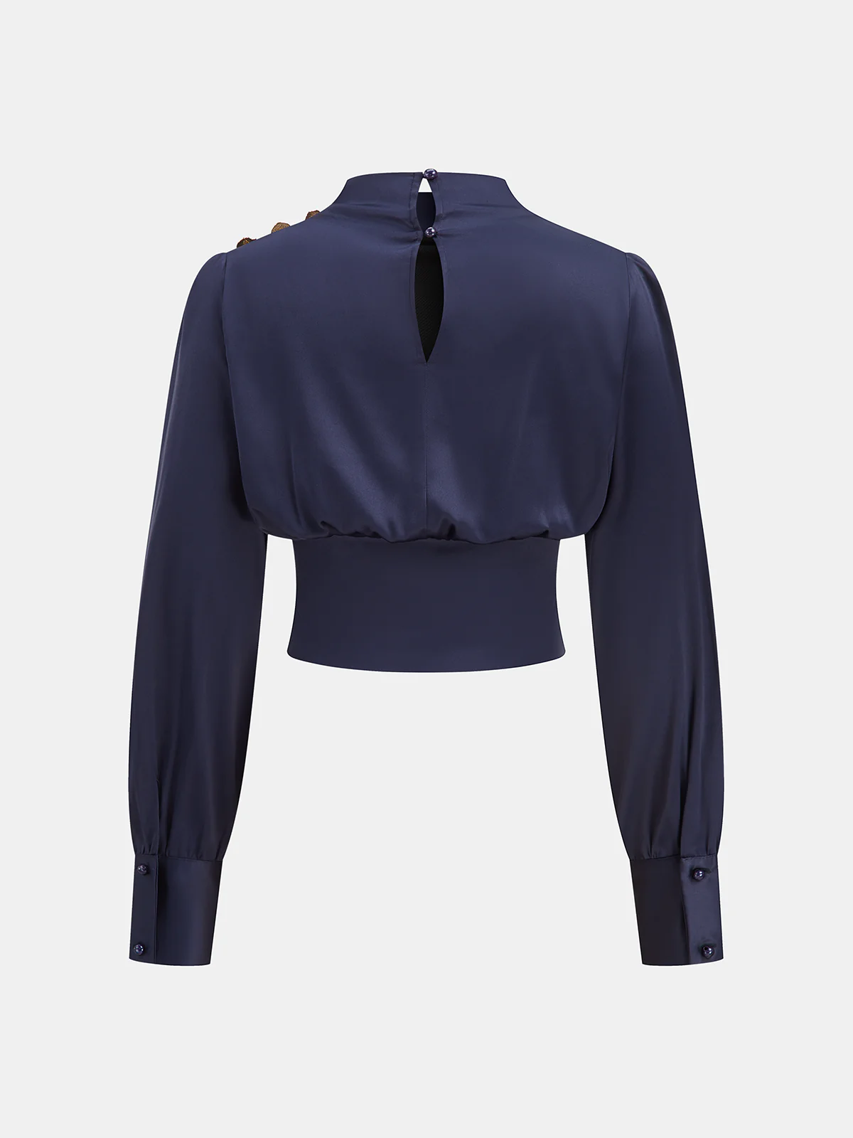 Satin Cinched-Waist Blouse with Metal Decor - Image 2