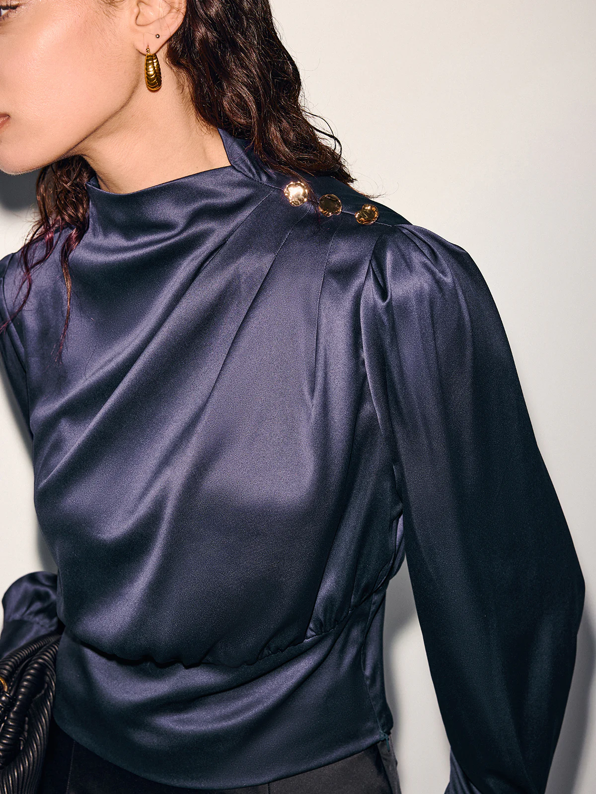 Satin Cinched-Waist Blouse with Metal Decor - Image 7