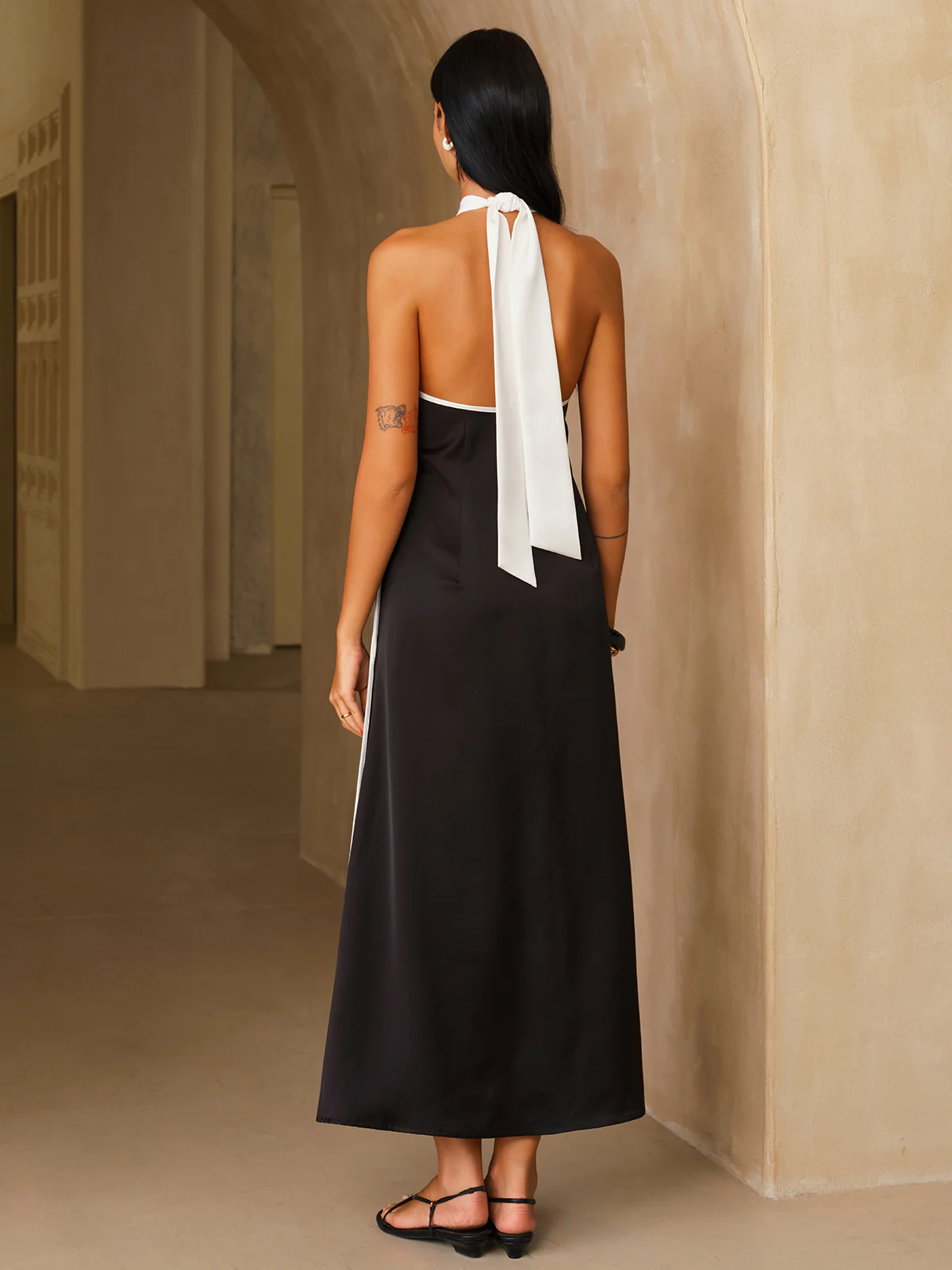 Satin Contrast Trim Halter Midi Dress - Image 5