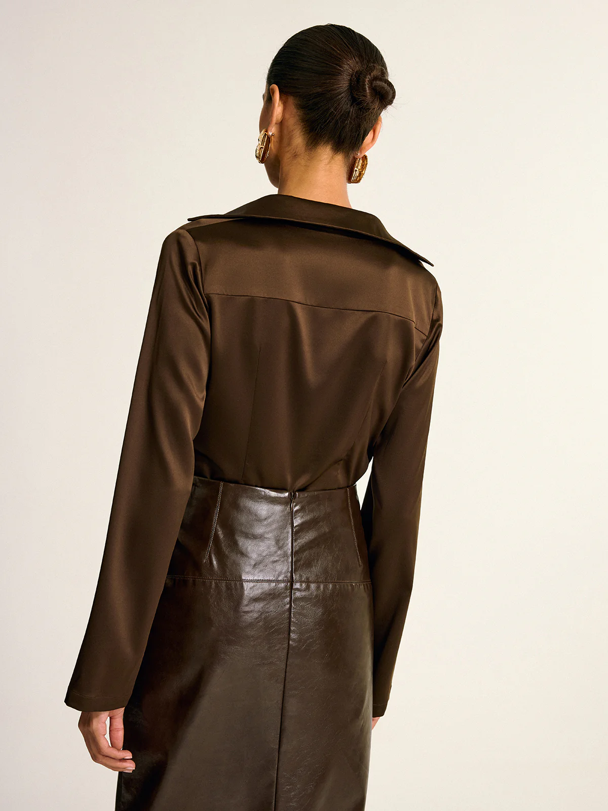 Satin Cowl Neck Long Sleeve Shirt - Image 5
