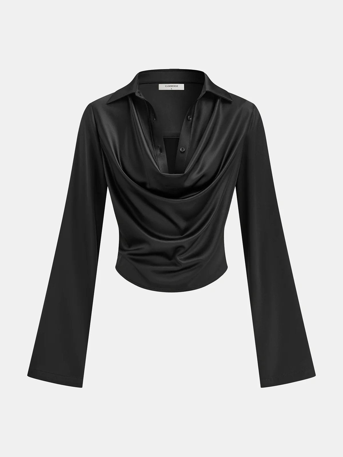 Satin Cowl Neck Long Sleeve Shirt - Image 6