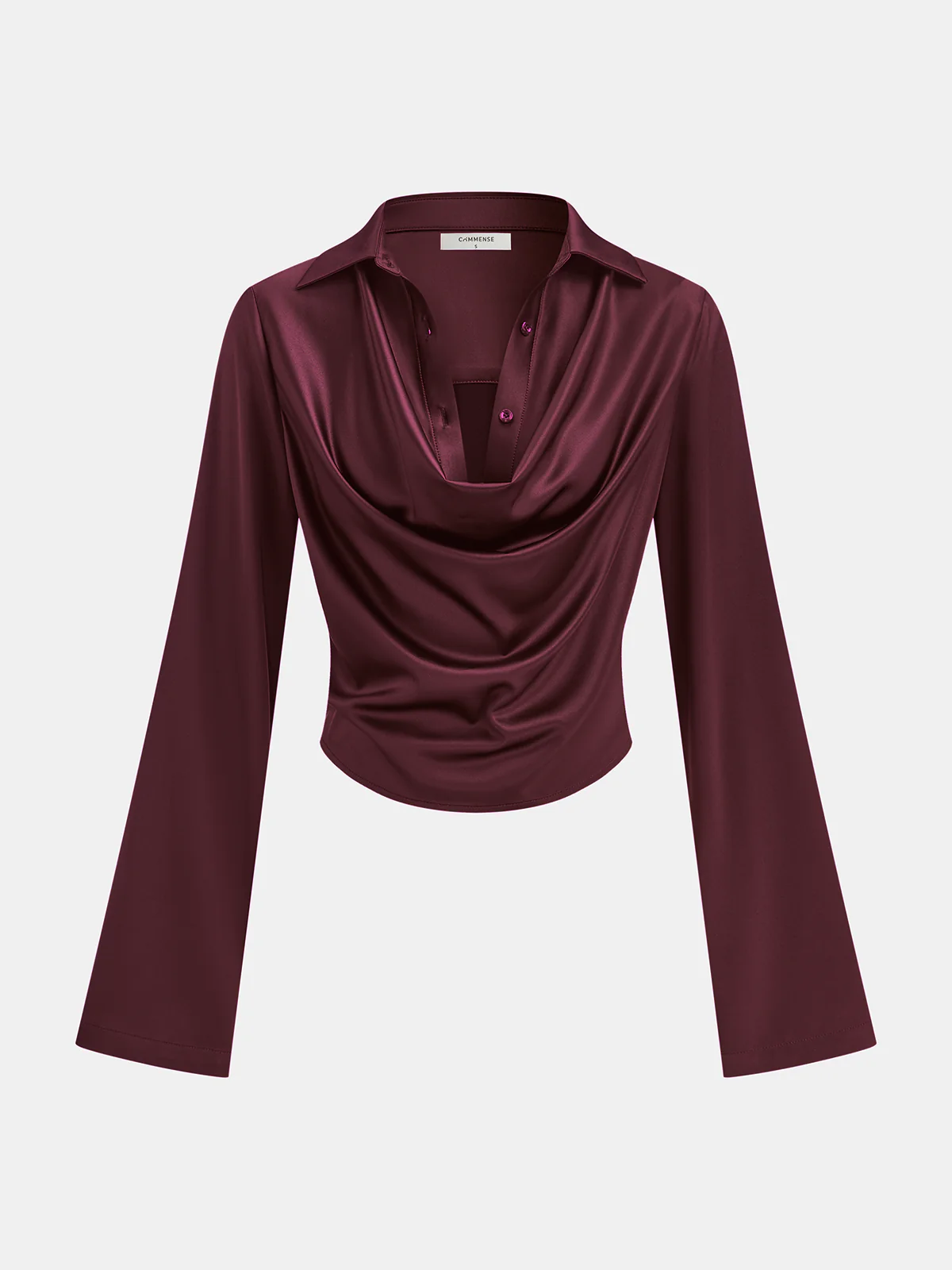 Satin Cowl Neck Long Sleeve Shirt - Image 7