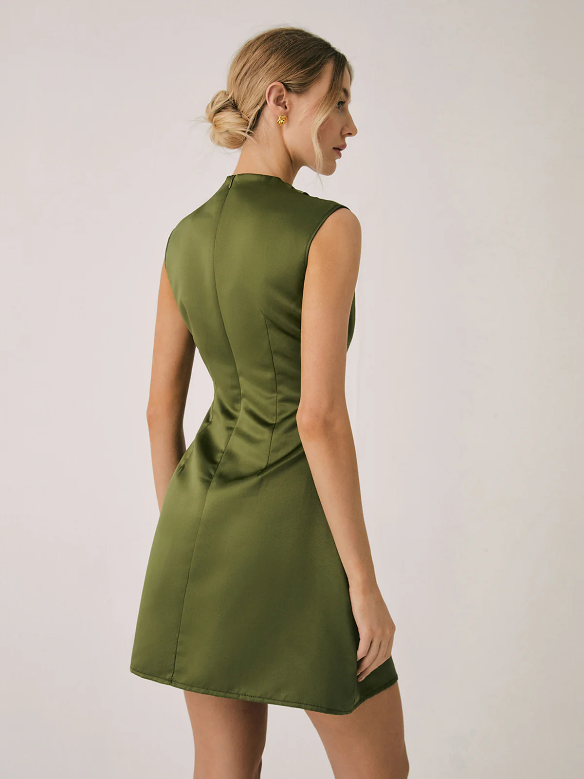 Satin Crew Neck Short Dress - Image 3