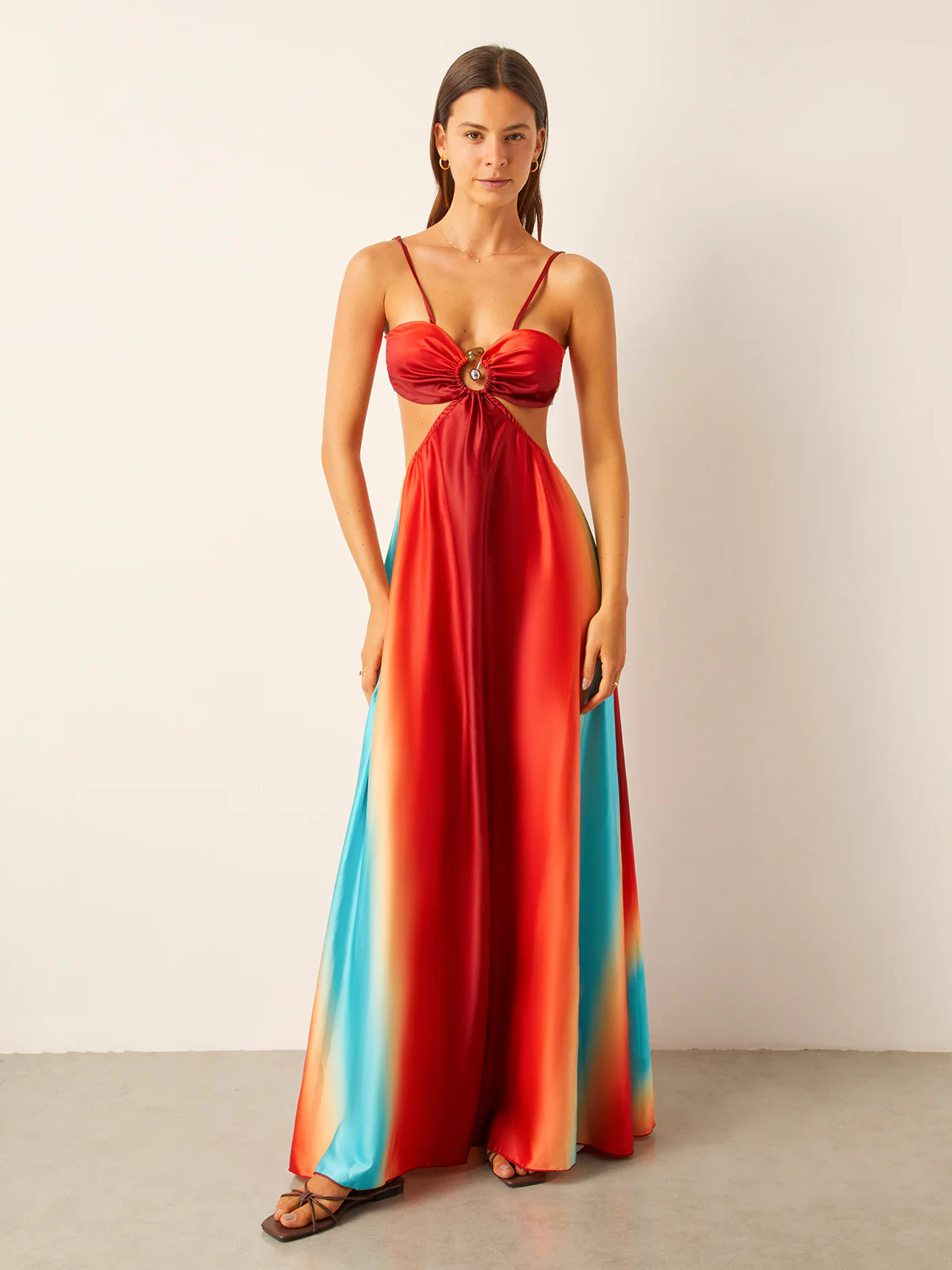 Satin Cut-Out Waist Gradient Dress - Image 5