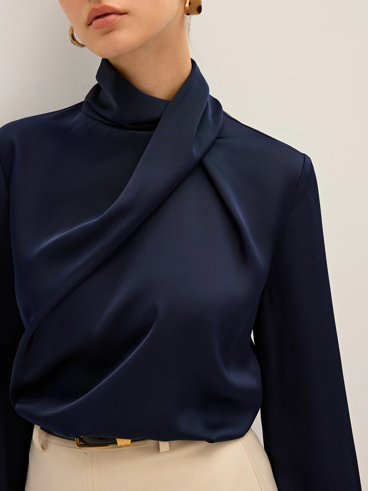 Satin Draped High Neck Blouse - Image 2