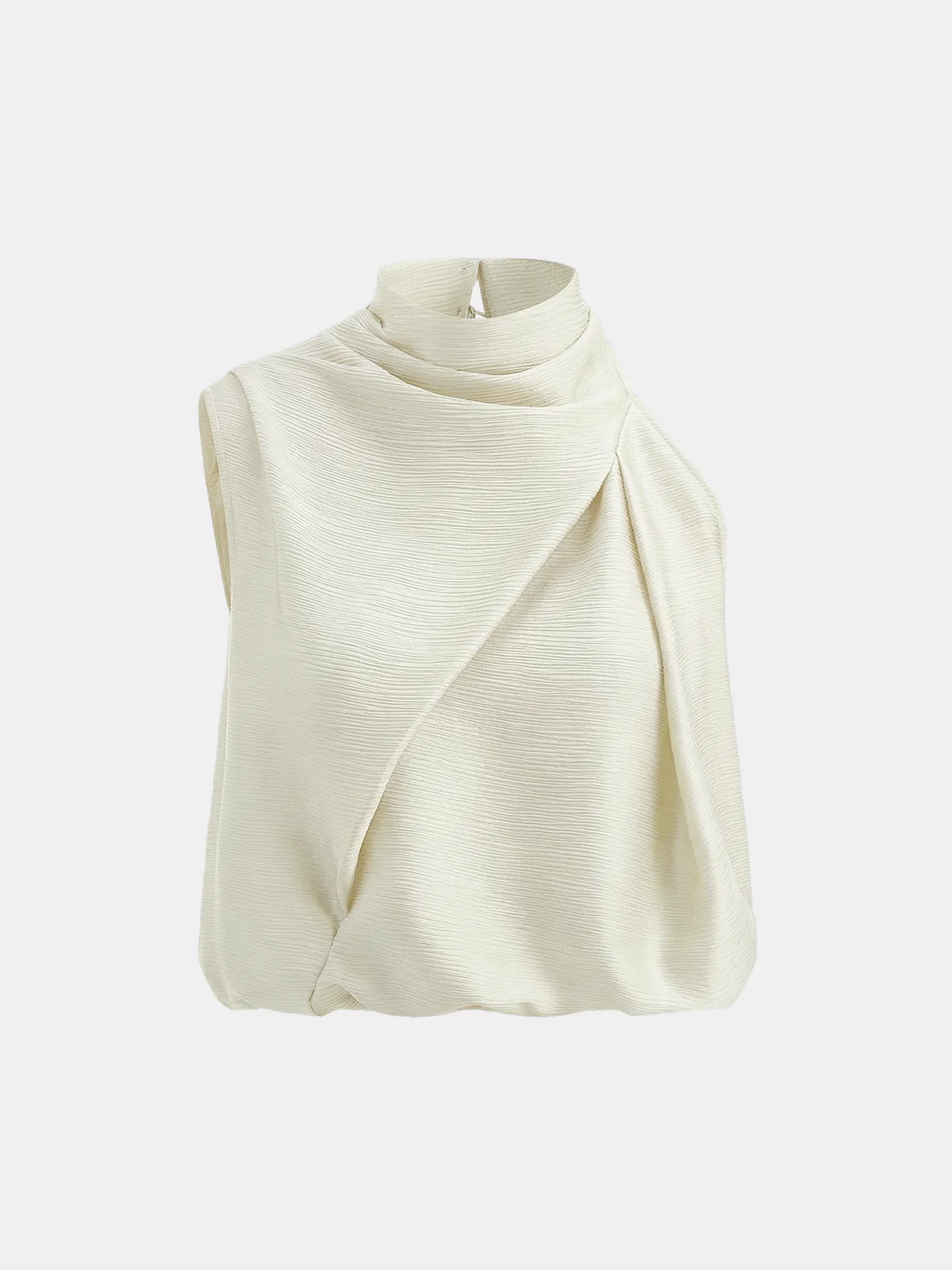 Satin Draped High Neck Sleeveless Top - Image 5