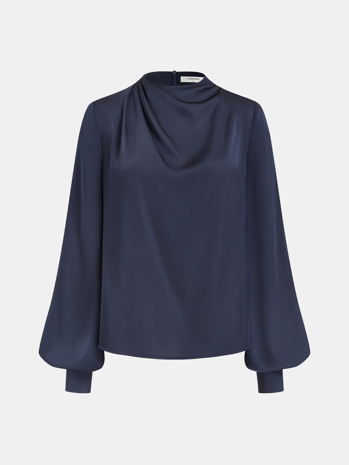 Satin Draped Mock Neck Blouse