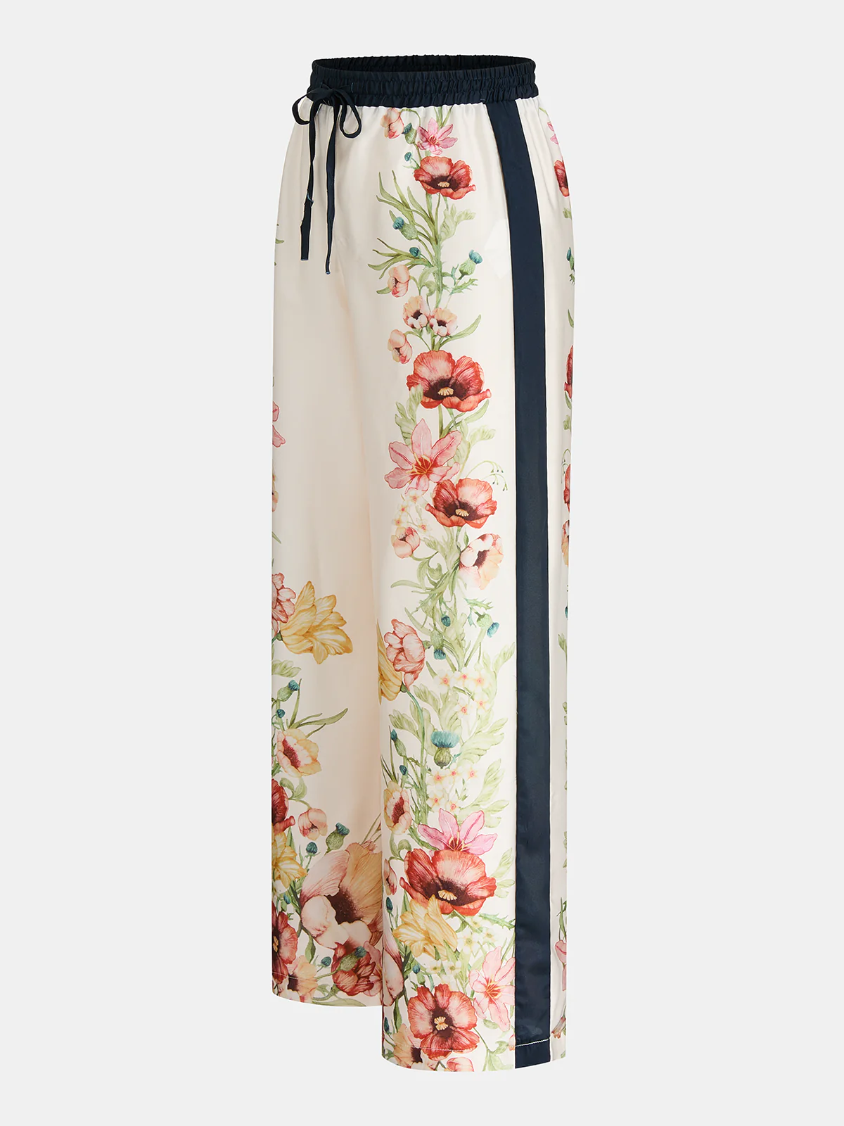 Satin Floral Print Drawstring Wide Leg Pants - Image 2
