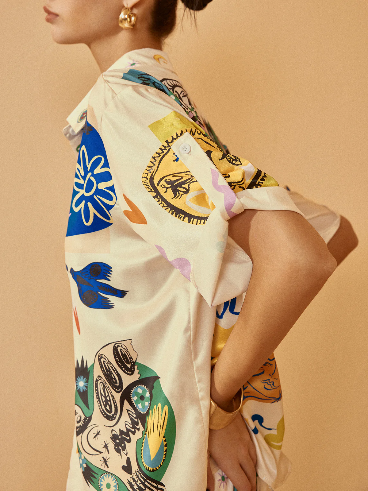 Satin Graffiti Lapel Pants Set - Image 4