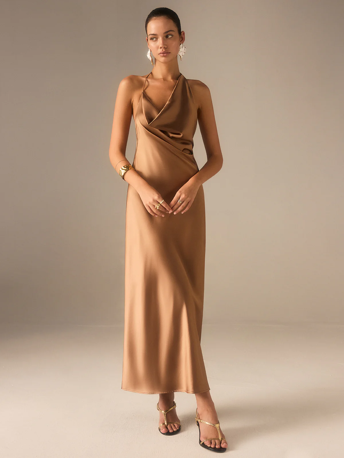 Satin Halter-Neck Backless Maxi Dress - Image 2