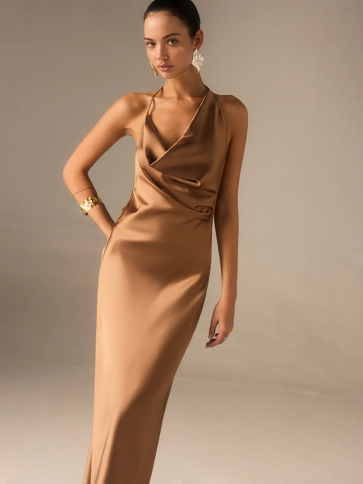 Satin Halter-Neck Backless Maxi Dress - Image 5