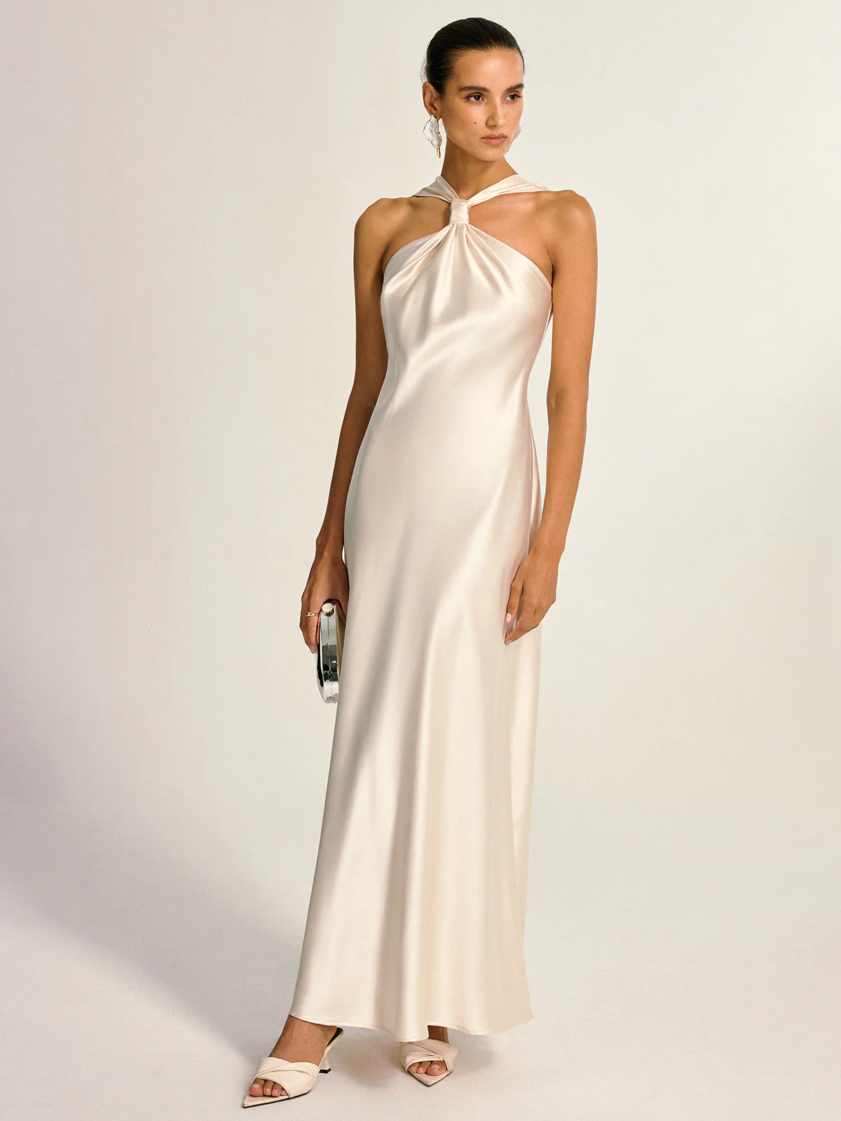 Satin Halter Neck Slit Back Maxi Dress - Image 3