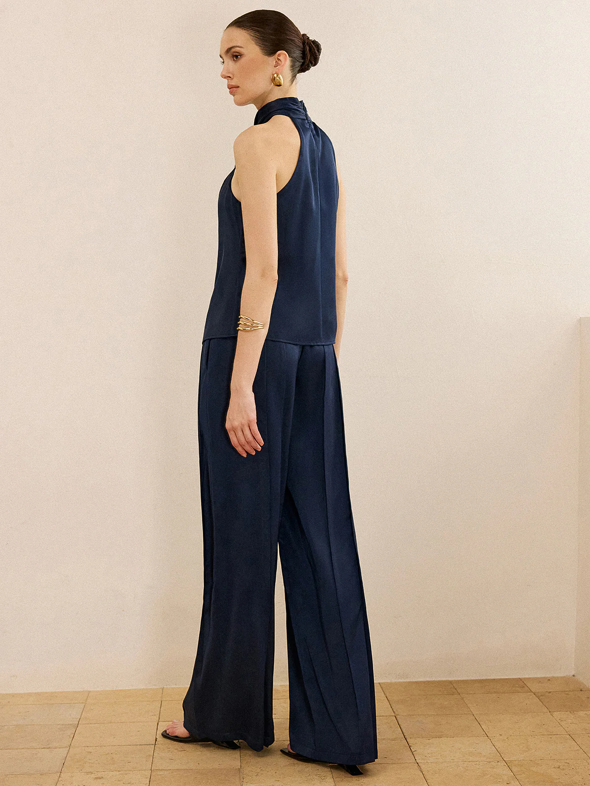 Satin Halter Neck Top and Wide-Leg Pants Set - Image 6