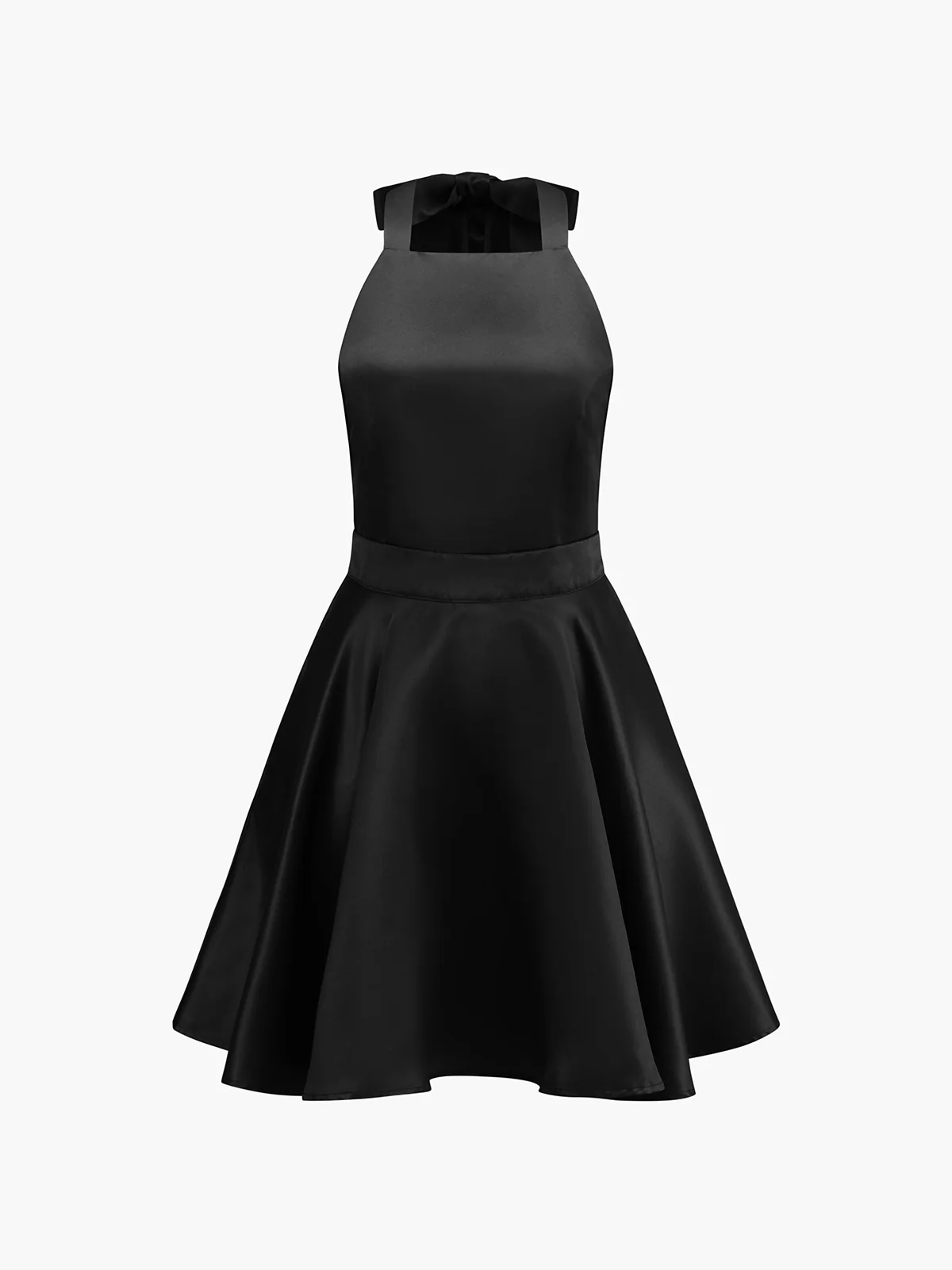 Satin Knotted Doule Pockets Open Back Pleated Mini Dress - Image 7