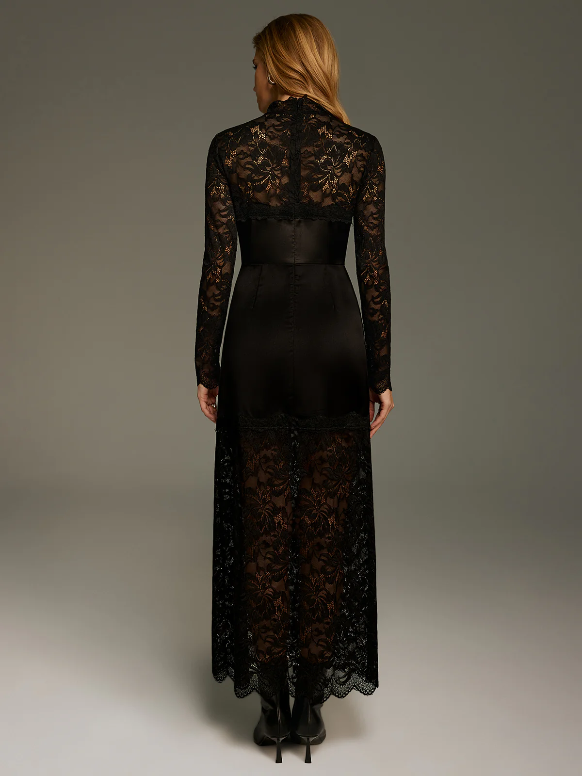 Satin-Lace Paneled Maxi Dress without Belt - Image 6