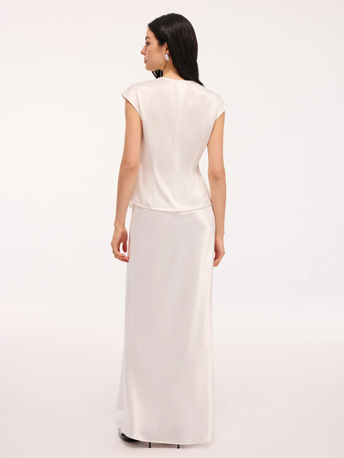 Satin Lace Trim Bow Top & Maxi Skirt Set - Image 6