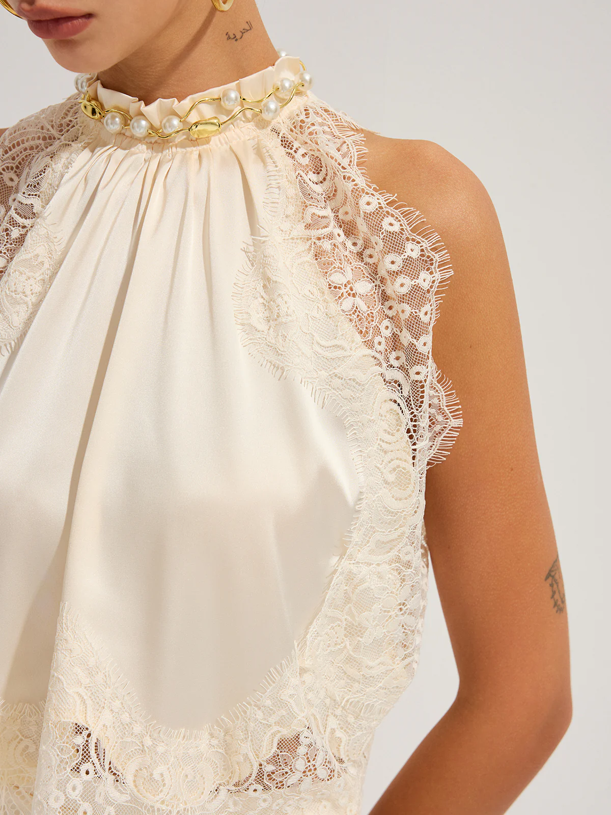 Satin Lace Trim Top & Asymmetrical Skirt Set - Image 5