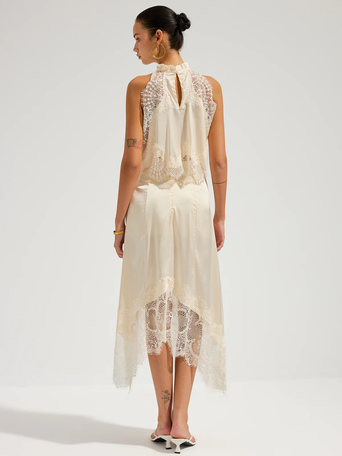 Satin Lace Trim Top & Asymmetrical Skirt Set - Image 6