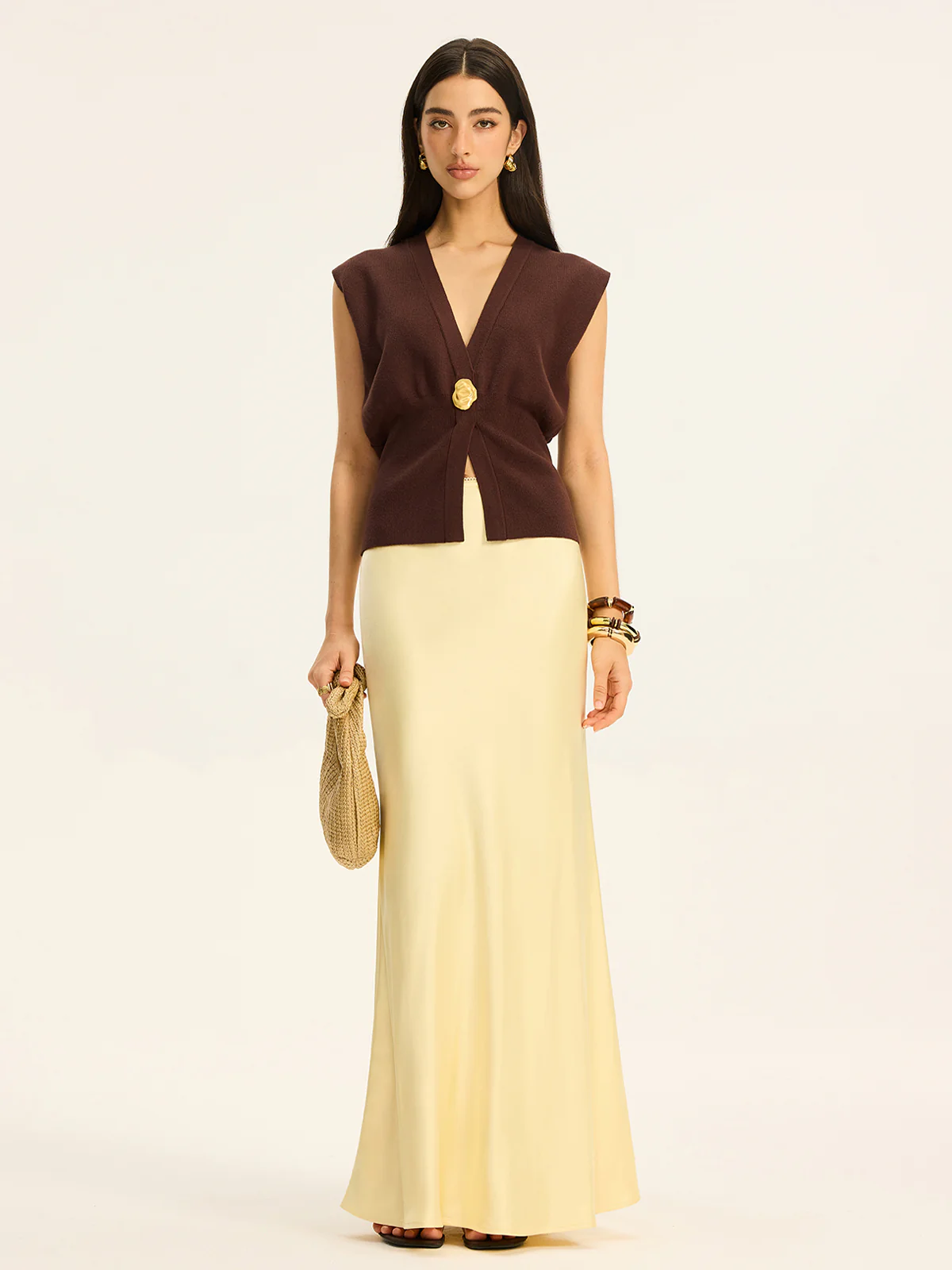 Satin Maxi Skirt with Lace Waistband - Image 2