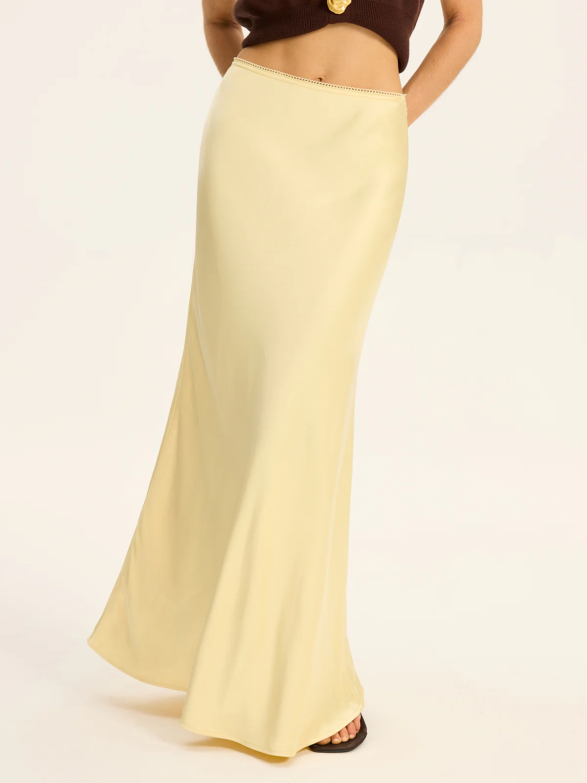 Satin Maxi Skirt with Lace Waistband - Image 3