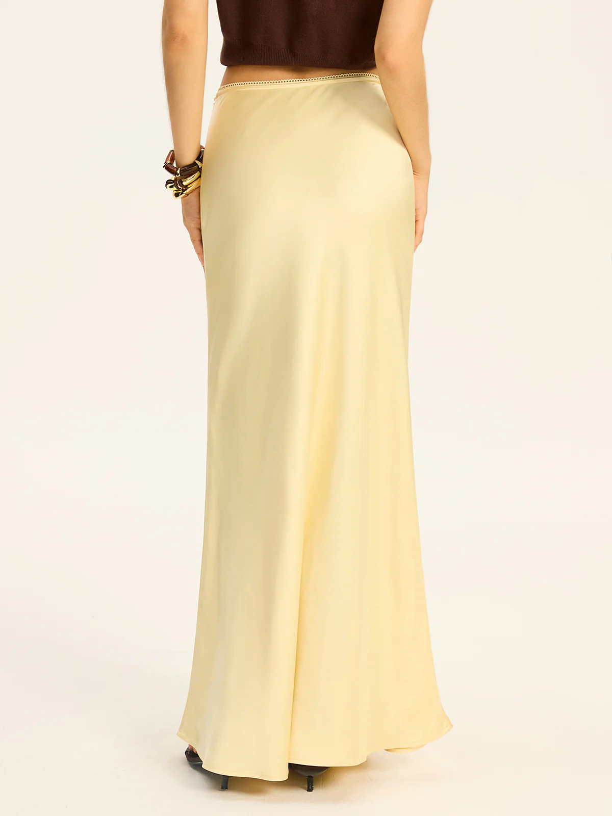 Satin Maxi Skirt with Lace Waistband - Image 6