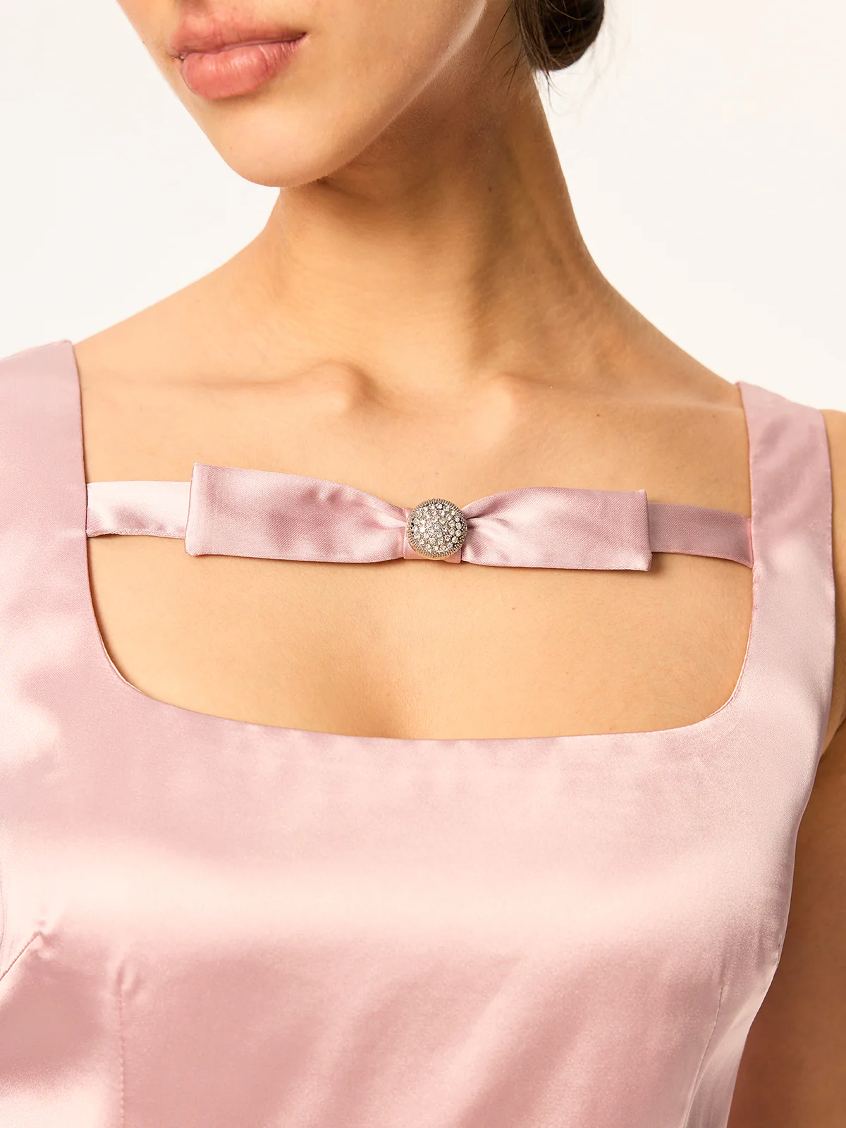 Satin Mini Dress with Bow and Rhinestone Detail - Image 4