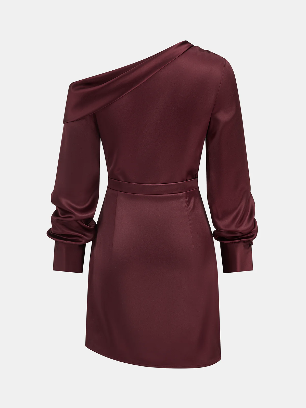 Satin Off-Shoulder Long Sleeve Ruched Dress - Image 2