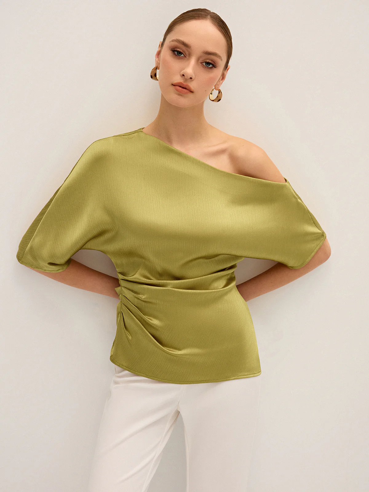 Satin One-Shoulder Ruched Top - Image 6