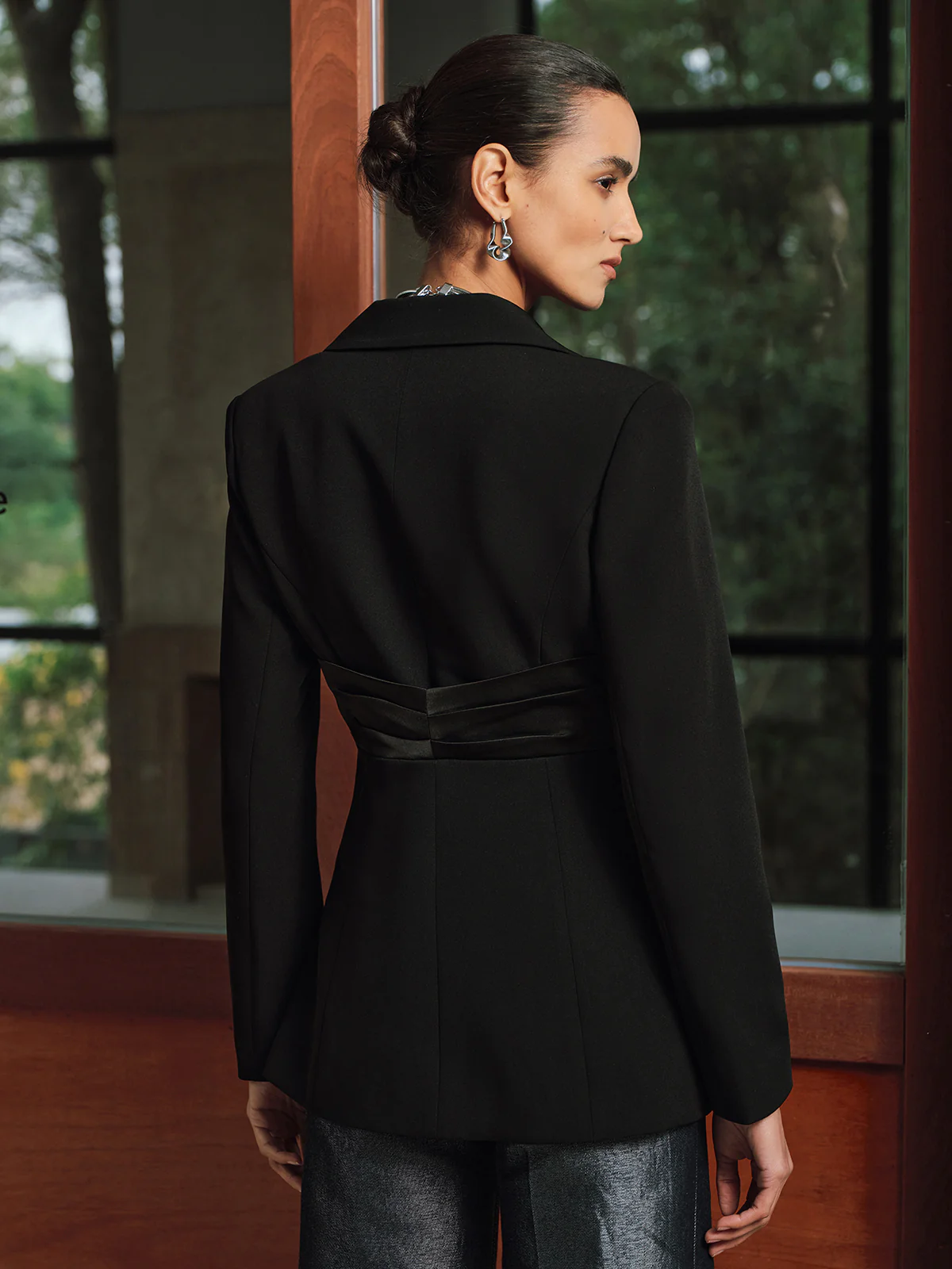 Satin Panel Ruched Blazer - Image 6