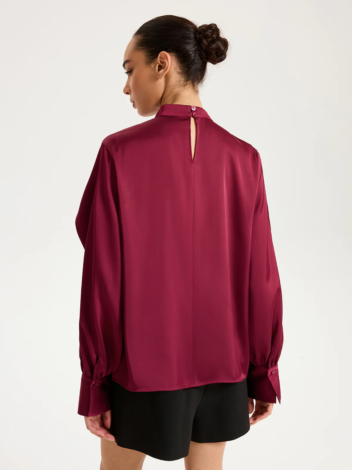 Satin Pleated Blouse with Cut-Out Sleeve - Image 5