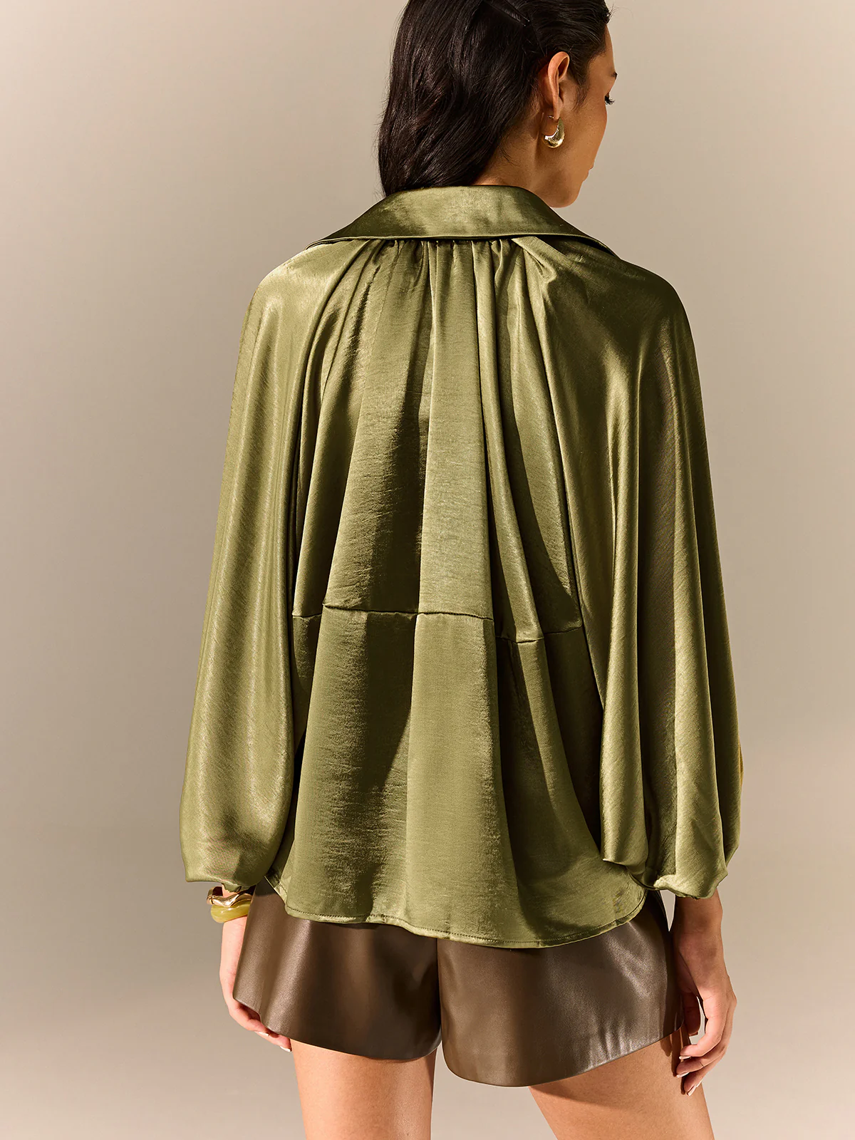 Satin Pleated Lantern-Sleeve Shirt Jacket - Image 5