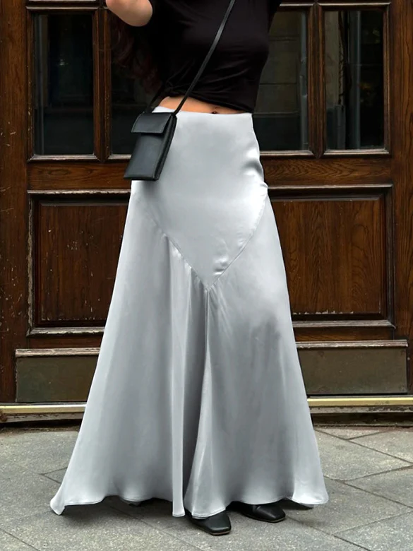 Satin Pleated Slit Skirt - Image 3