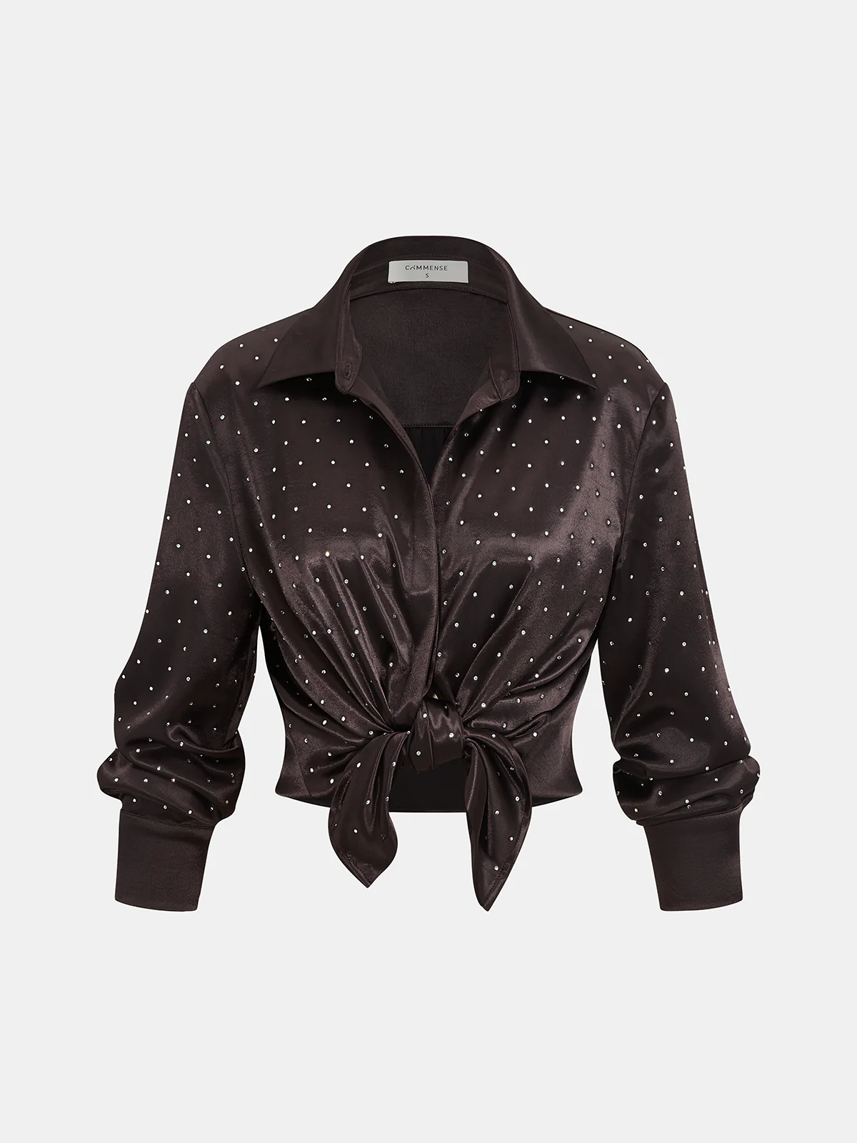Satin Polka-Dot Knot-Front Shirt