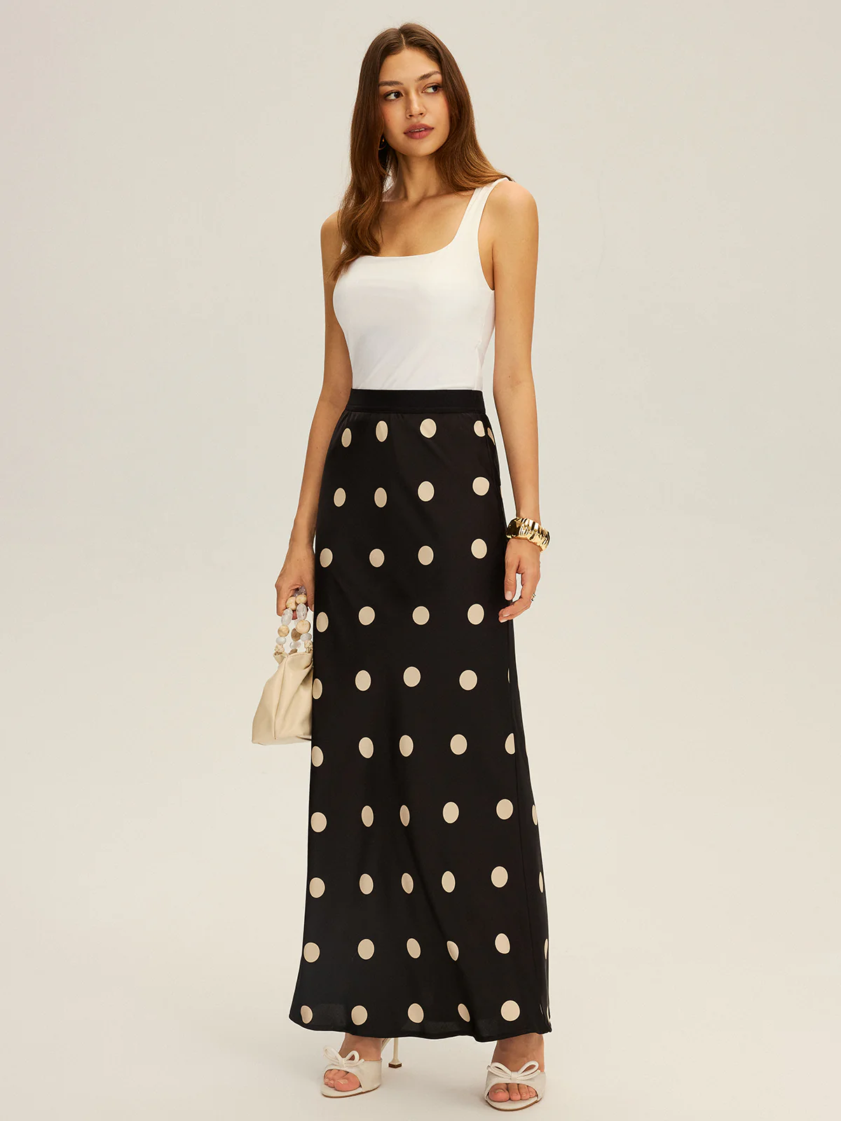 Satin Polka Dot Maxi Skirt - Image 2