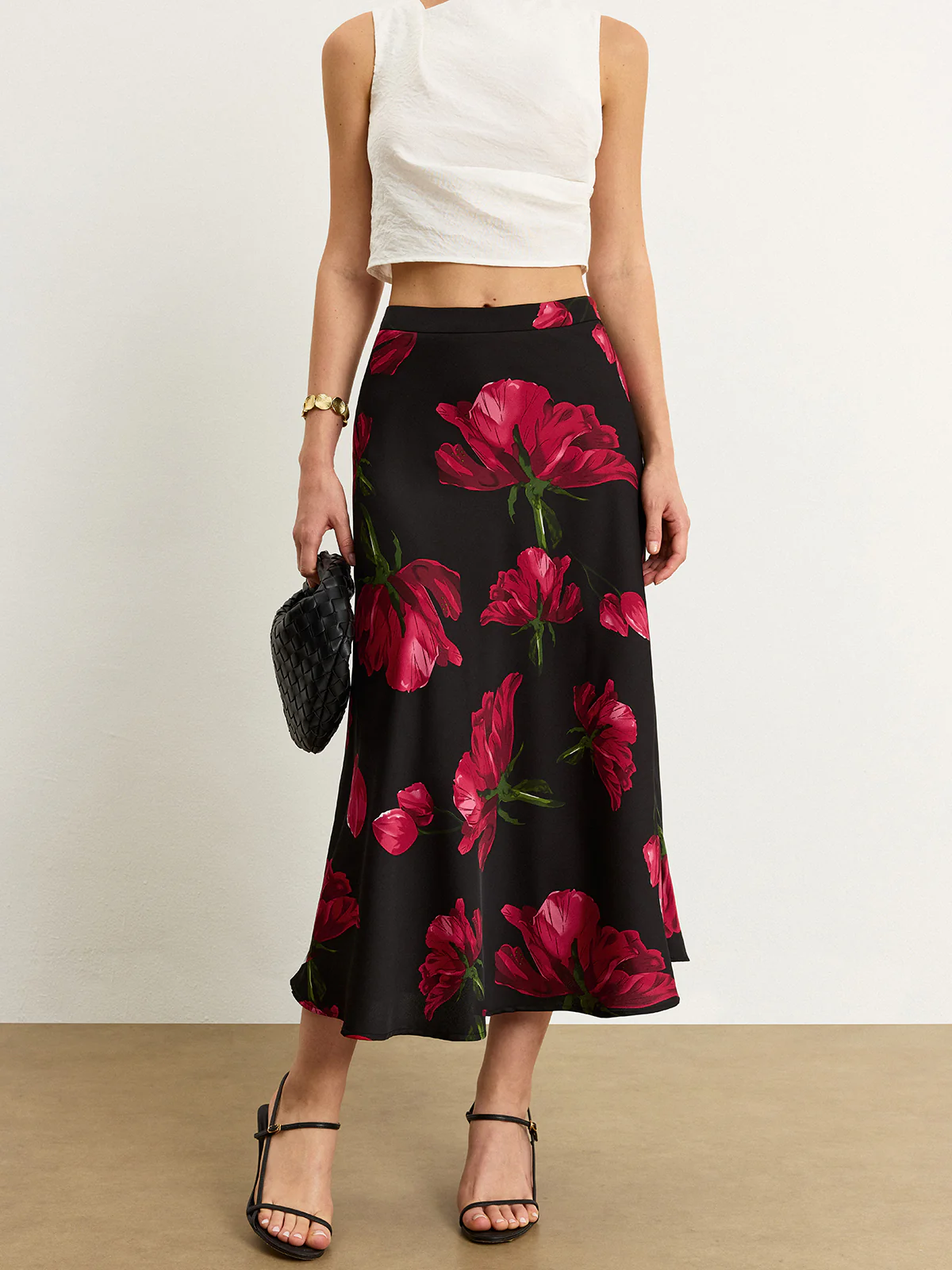 Satin Rose Midi Skirt - Image 5