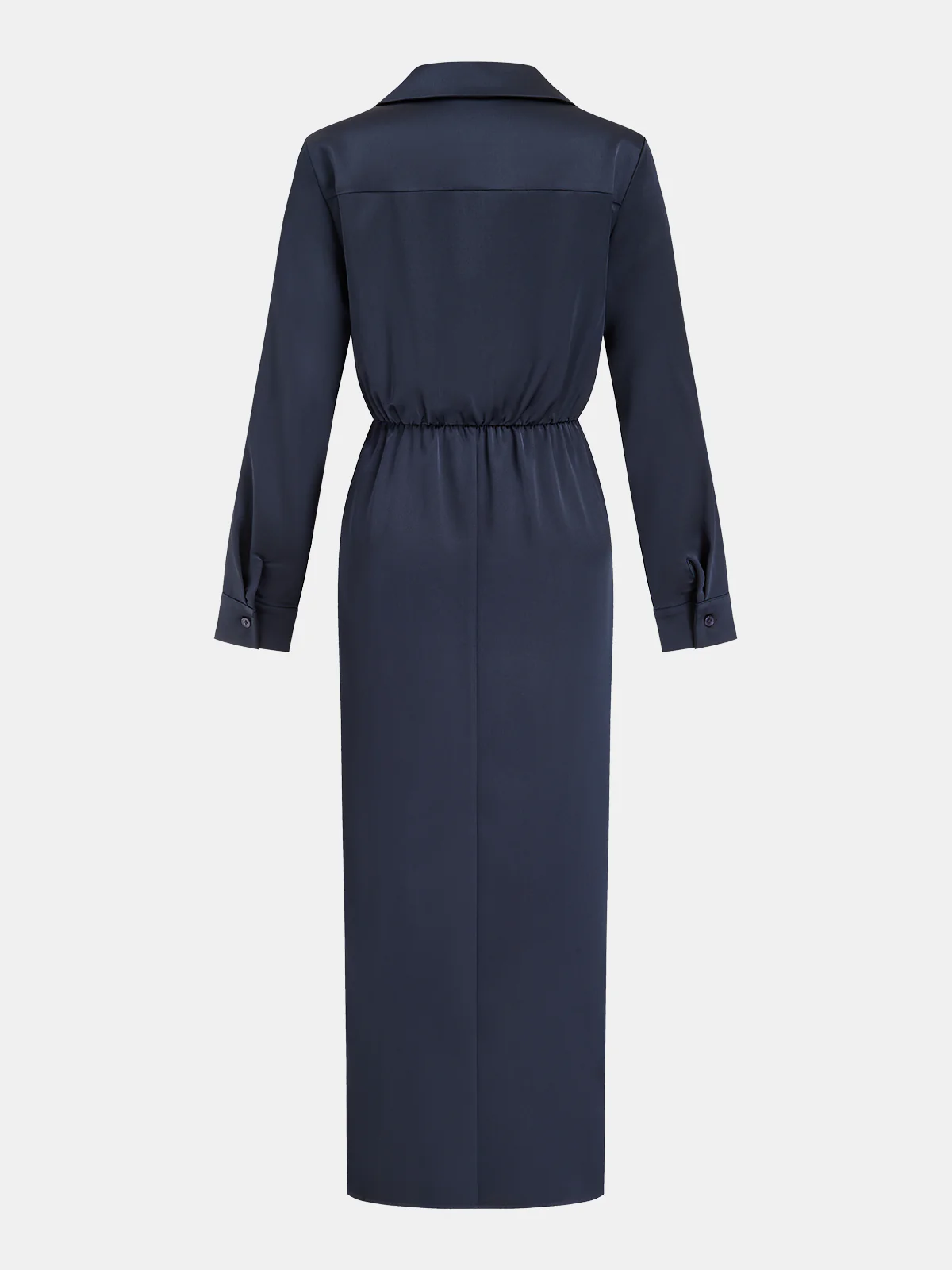 Satin Ruched Side Cinched-Waist Shirt Midi Dress - Image 2