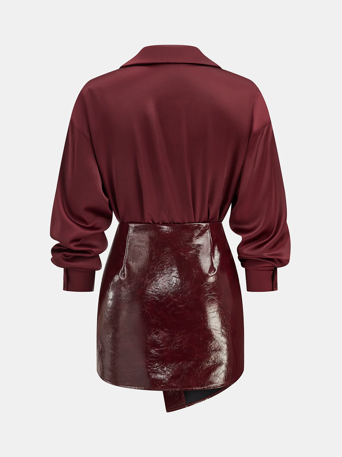 Satin Shirt and Faux Leather Skirt Set - Image 2