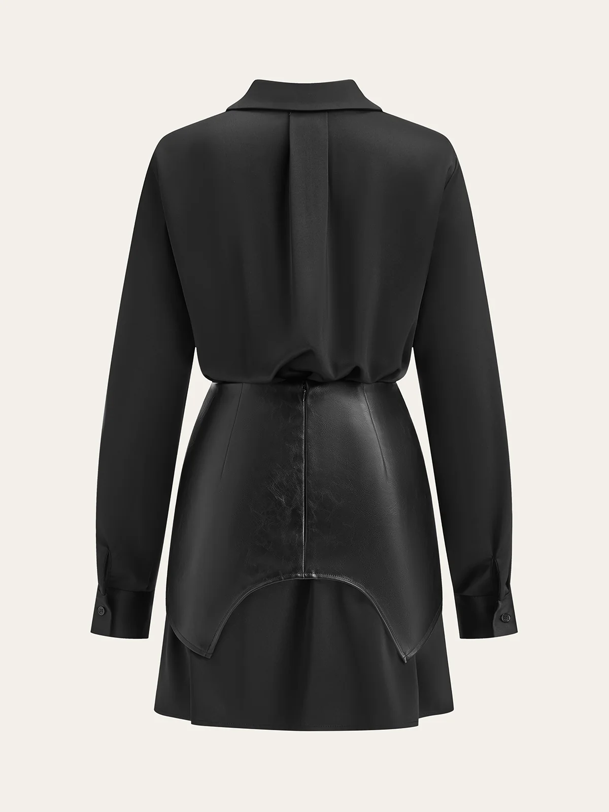 Satin Shirt Dress with Faux Leather Overlay - Image 2