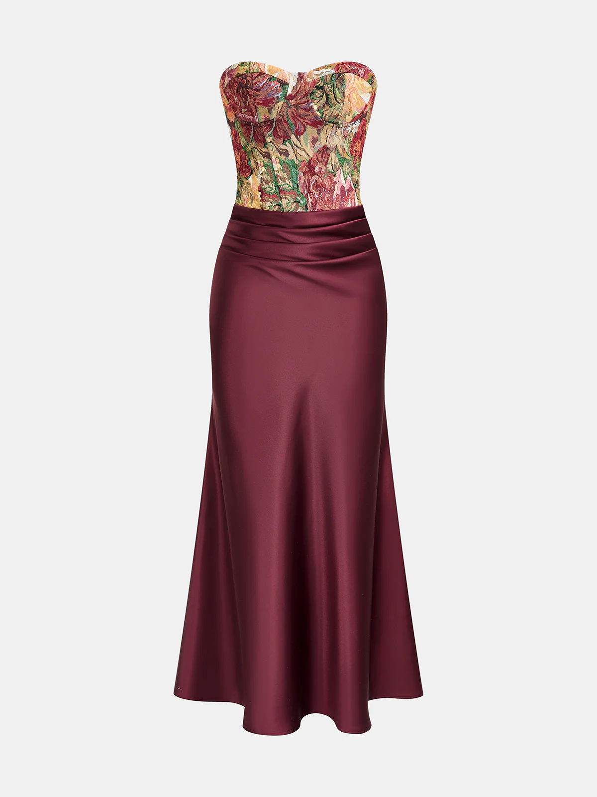 Satin Skirt Panel Floral Corset Maxi Dress - Image 7